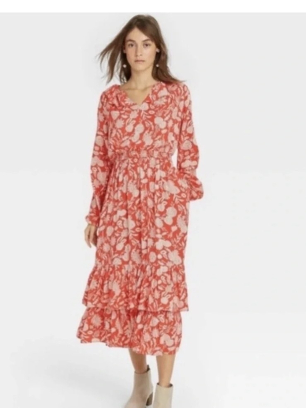 Universal Thread Coral Floral Tiered Maxi Dress